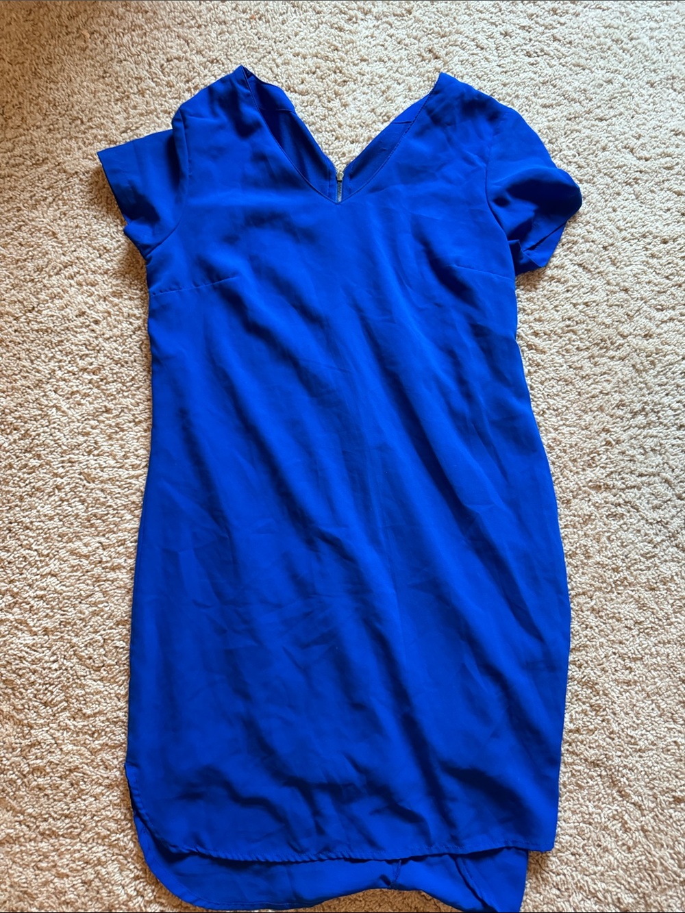 Japna Royal Blue V-Neck Short Sleeve Shift Dress